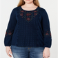 Blusa feminina de manga comprida estampada estilo &amp; CO, azul, tamanho 0X