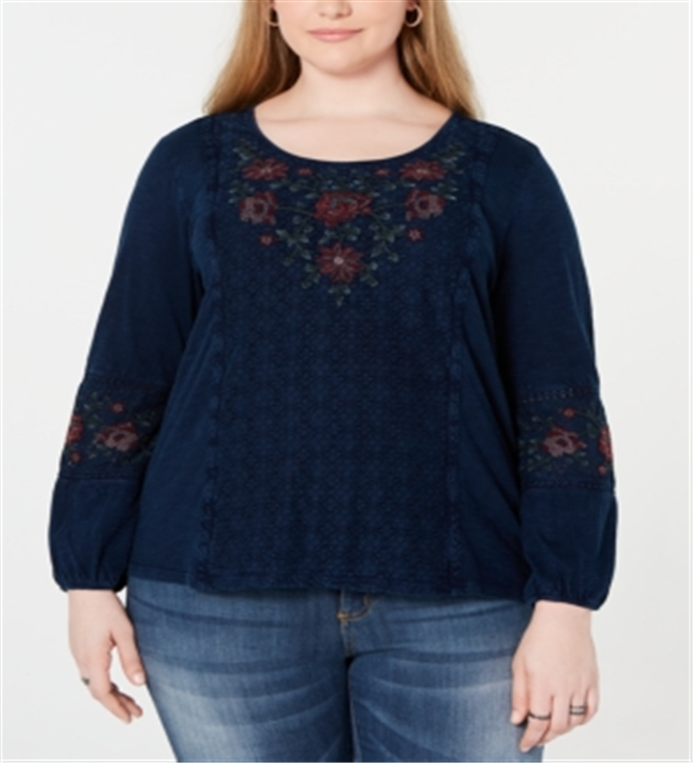 Blusa feminina de manga comprida estampada estilo &amp; CO, azul, tamanho 0X