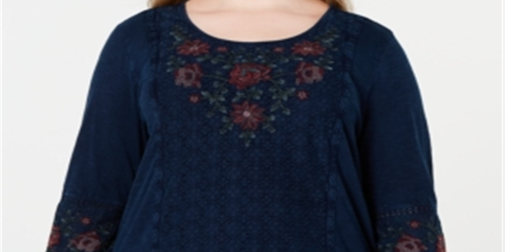 Blusa feminina de manga comprida estampada estilo &amp; CO, azul, tamanho 0X