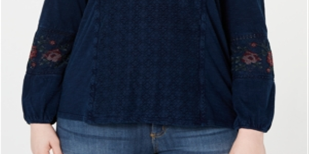 Blusa feminina de manga comprida estampada estilo &amp; CO, azul, tamanho 0X