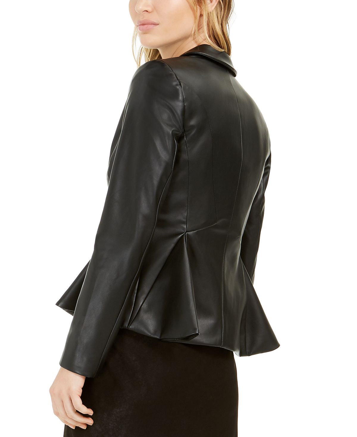 Jaqueta peplum feminina Bar III de couro sintético, preta, tamanho 0