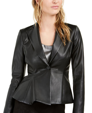 Jaqueta peplum feminina Bar III de couro sintético, preta, tamanho 0