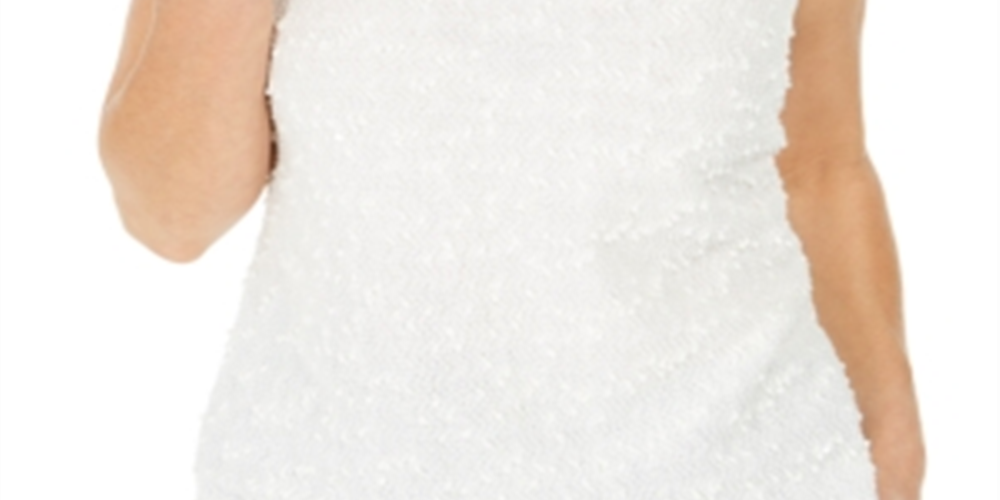 Blusa feminina Kasper texturizada com lantejoulas, sem mangas, gola joia, branca, tamanho P