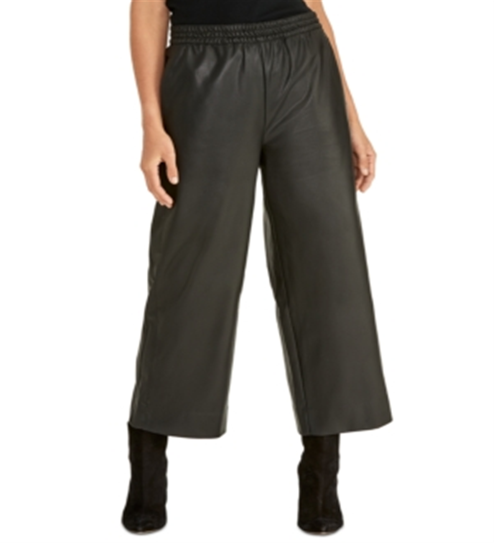 Calça curta feminina Rachel Rachel Roy Jaz, cintura alta, couro sintético, preta, tamanho M