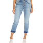 Calça jeans feminina cropped com bainha dupla e perna reta, azul, tamanho 10, da INC International Concepts