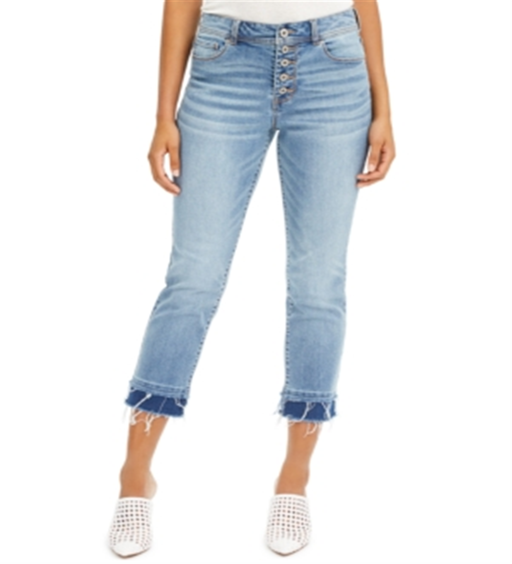 Calça jeans feminina cropped com bainha dupla e perna reta, azul, tamanho 10, da INC International Concepts