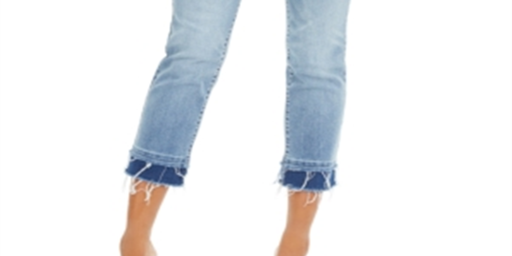 Calça jeans feminina cropped com bainha dupla e perna reta, azul, tamanho 10, da INC International Concepts