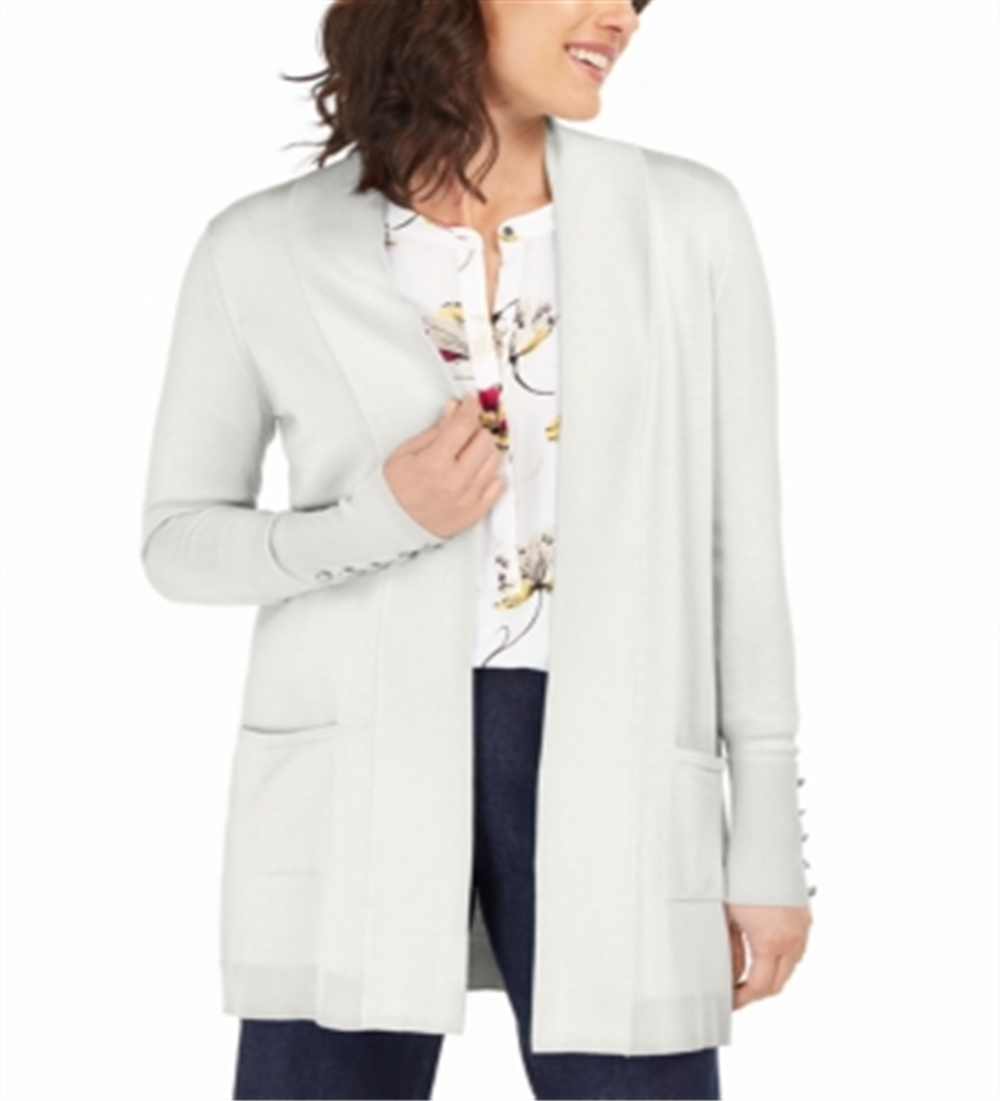 Cardigan feminino JM Collection com frente aberta, branco, tamanho extragrande