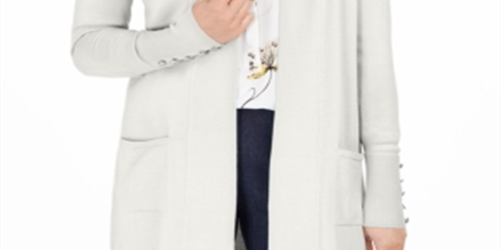 Cardigan feminino JM Collection com frente aberta, branco, tamanho extragrande