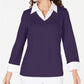 Karen Scott Blusa de algodão com aparência em camadas feminina, azul, tamanho pequeno, P/M