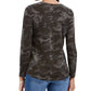 Blusa feminina estilo camuflagem com decote em V, verde, tamanho pequeno