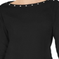 Karen Scott Top Feminino Manga 3/4 com Tachas Preto Tamanho X-S