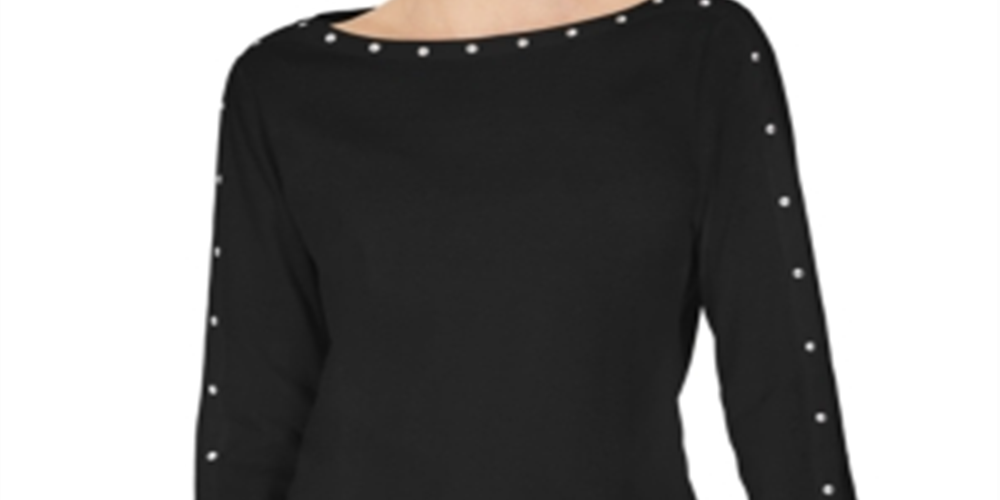 Karen Scott Top Feminino Manga 3/4 com Tachas Preto Tamanho X-S