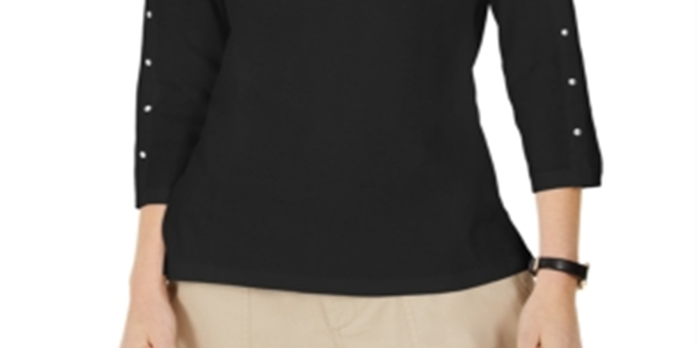 Karen Scott Top Feminino Manga 3/4 com Tachas Preto Tamanho X-S