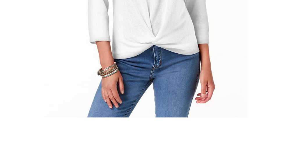 Top feminino com bainha em nó Style &amp; Co - Branco, tamanho P