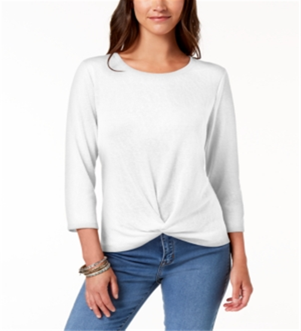 Top feminino com bainha em nó Style &amp; Co - Branco, tamanho P