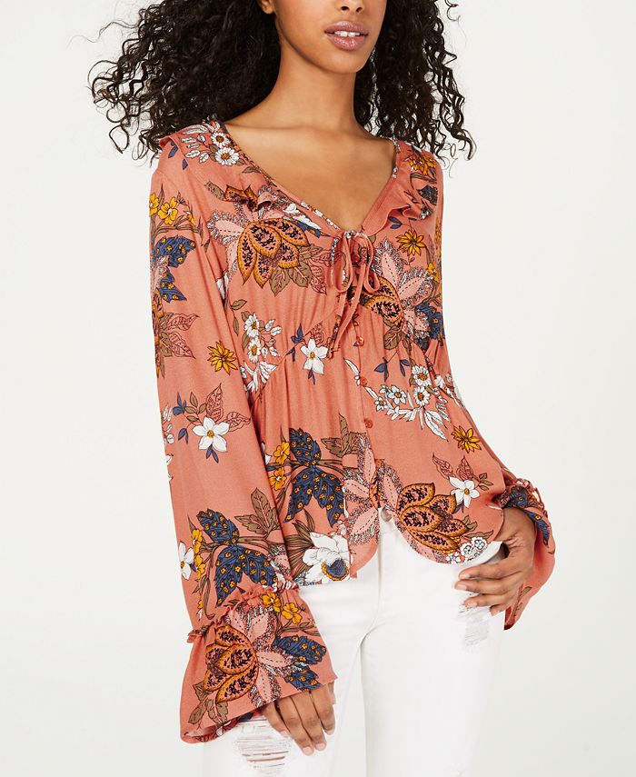 Blusa Dickies Feminina Estampa Floral Amarrada na Frente Laranja Tamanho P