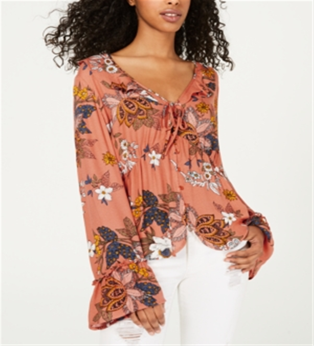 Blusa Dickies Feminina Estampa Floral Amarrada na Frente Laranja Tamanho P