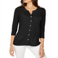 Top feminino com botões frontais e ilhós Style &amp; Co, preto, tamanho grande