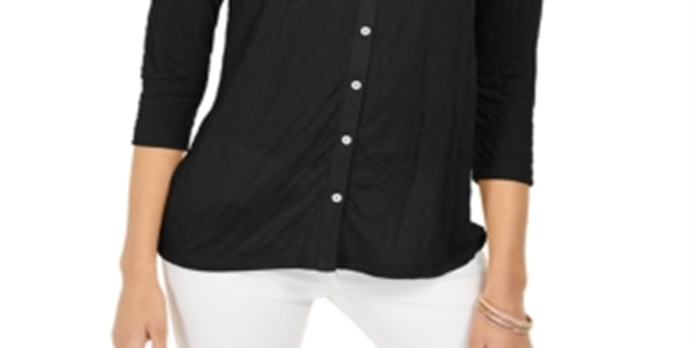 Top feminino com botões frontais e ilhós Style &amp; Co, preto, tamanho grande