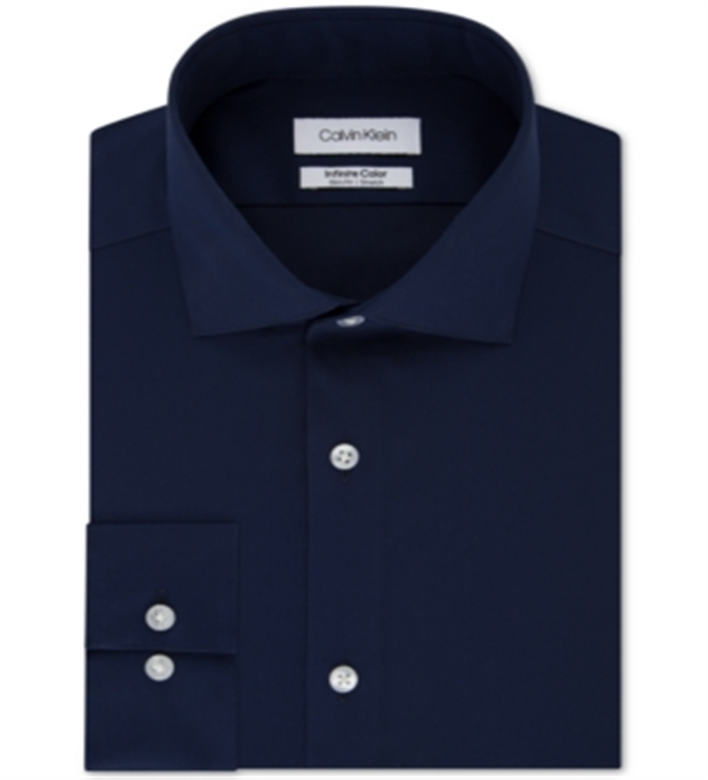 Camisa social masculina Calvin Klein Slim Fit com gola aberta, azul, tamanho 16x32x33