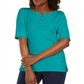 Blusa feminina Karen Scott com decote dividido e acabamento em crochê, verde, tamanho X-S