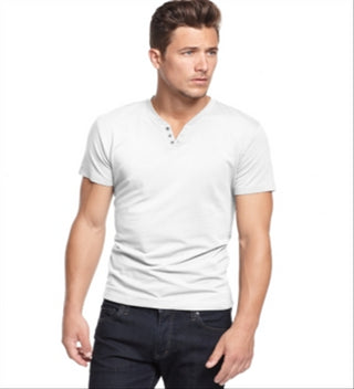 Alfani Men's Cotton Split Neck T-Shirt White Size Large