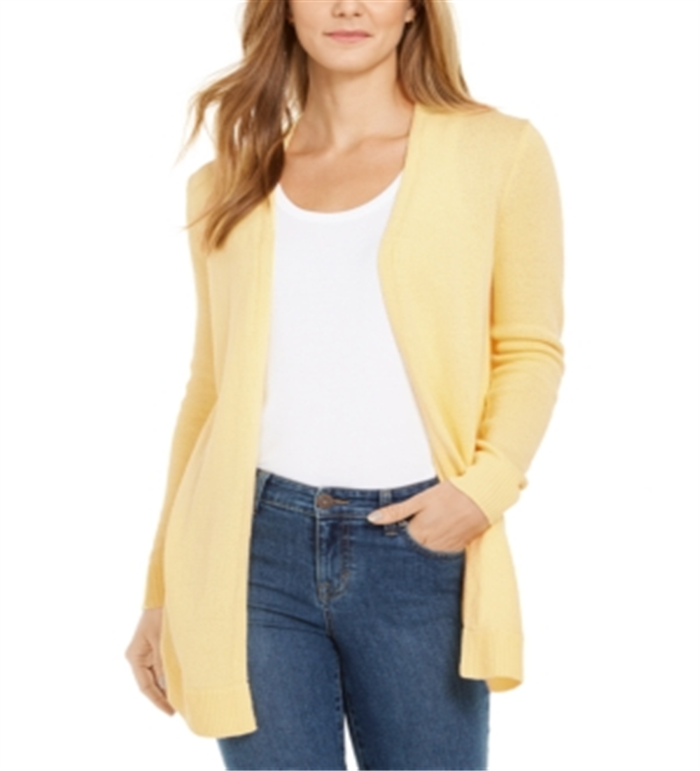 Suéter feminino Charter Club com frente aberta e bainha curva, amarelo, tamanho extragrande