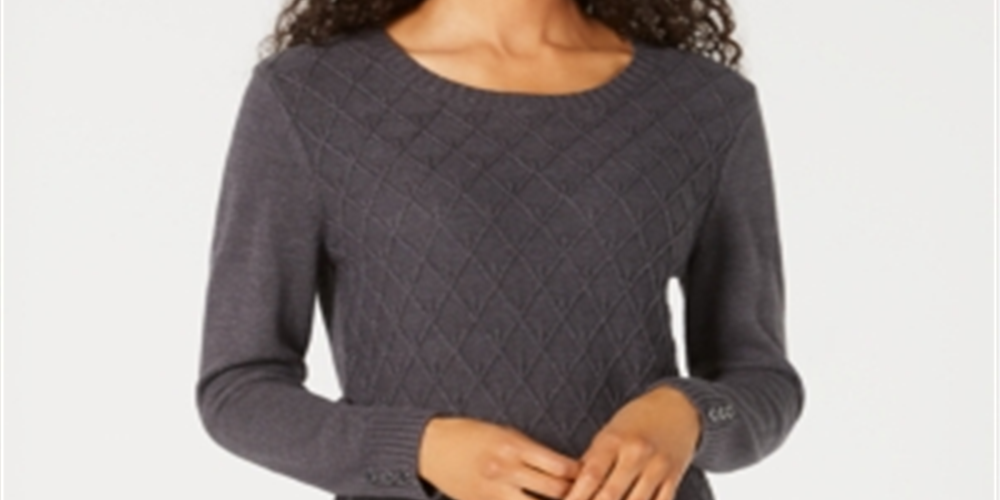 Karen Scott Suéter Feminino de Tricô com Cabo Diamante Preto Tamanho Médio