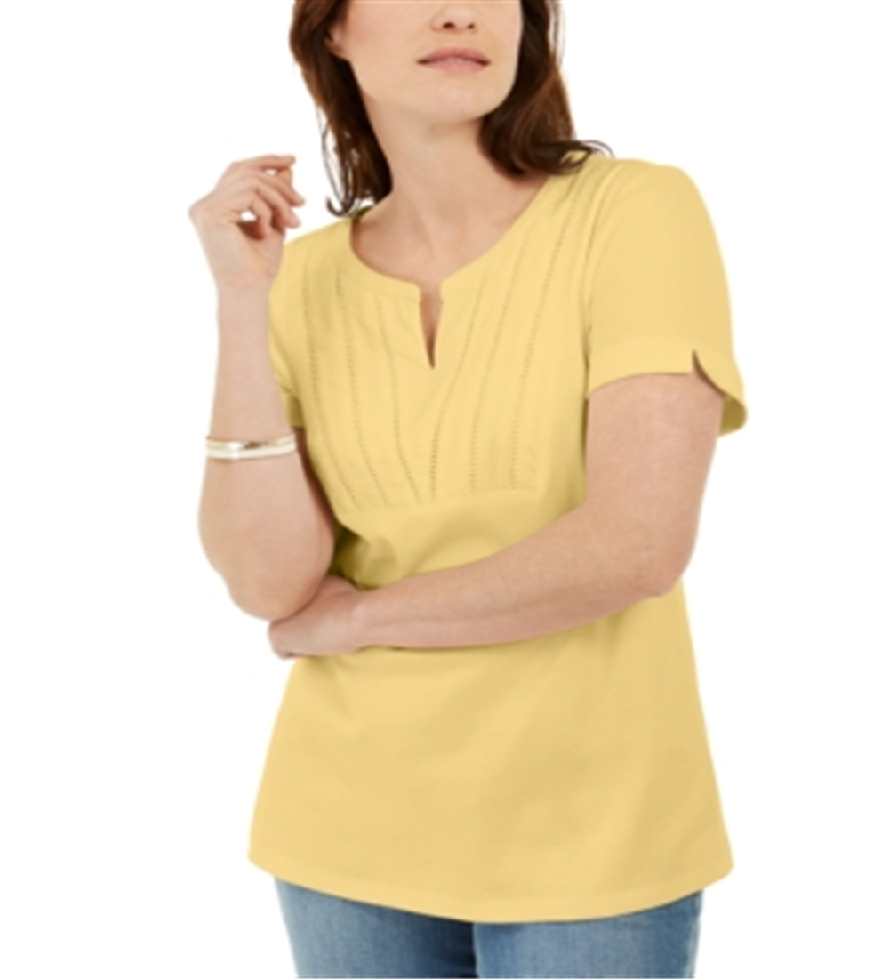 Karen Scott Blusa Feminina com Decote Redondo e Manga Curta Amarela Tamanho P