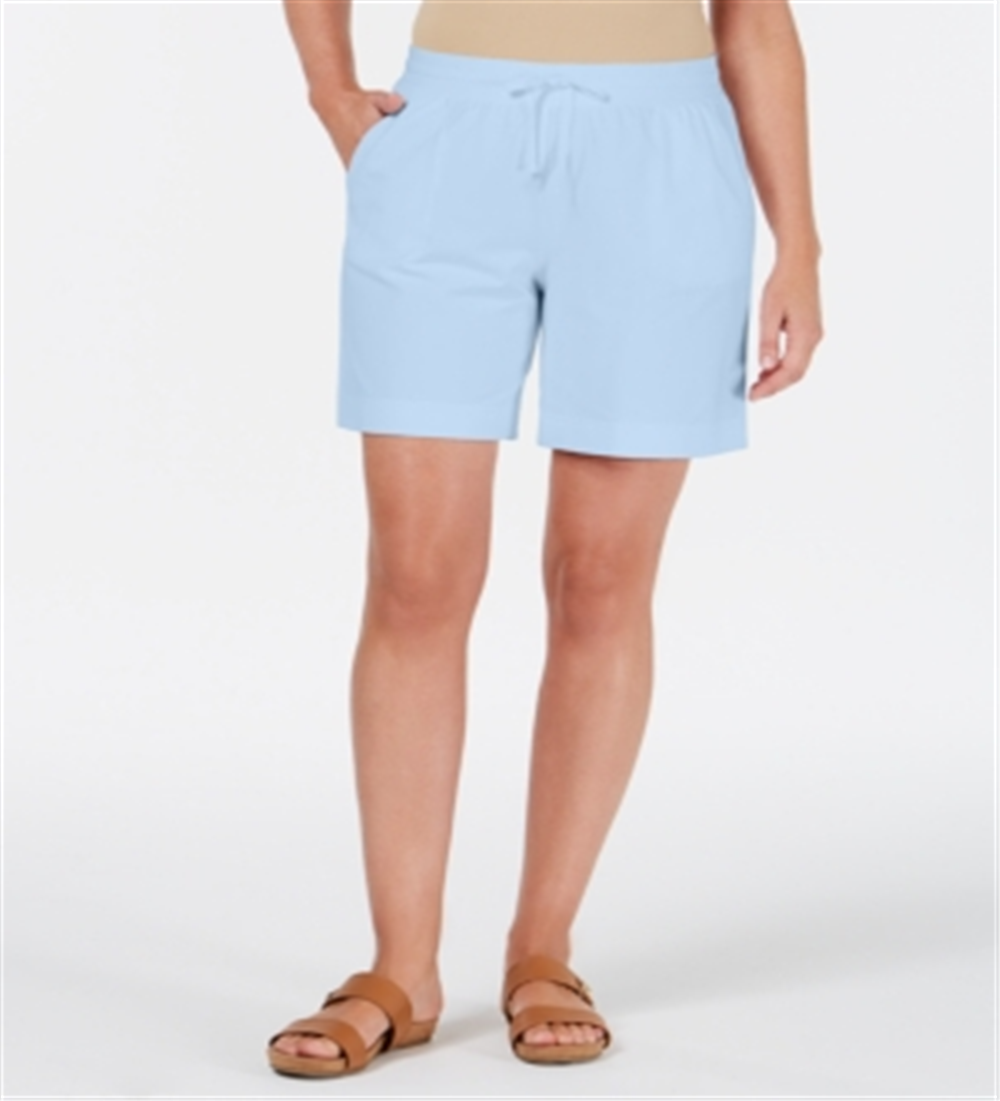Shorts feminino Karen Scott com cordão e estampa azul, tamanho X-S