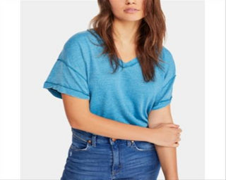 Camiseta feminina All Mine com recorte e bainha exposta, tamanho G, azul, da Free People