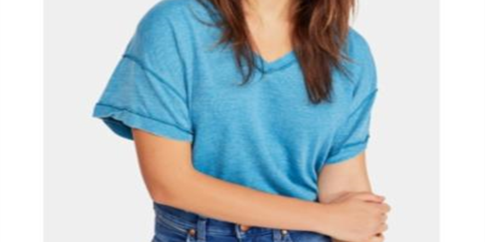 Camiseta feminina All Mine com recorte e bainha exposta, tamanho G, azul, da Free People