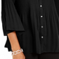 Blusa plissada feminina NY Collection com botões frontais e manga sino, preta, tamanho pequeno GG