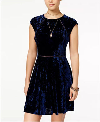 B. Darlin Women's Juniors Party Dress Crushed Velvet High Neck Blue Size 11/12