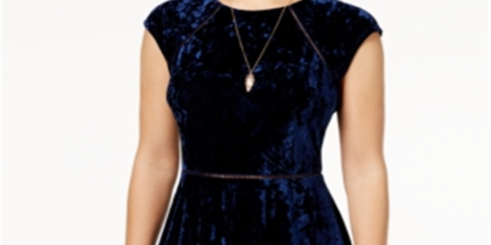 Vestido de festa feminino B. Darlin Junior, veludo amassado, gola alta, azul, tamanho 11/12 