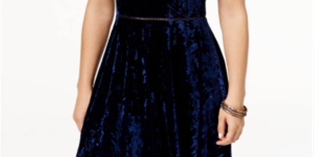 Vestido de festa feminino B. Darlin Junior, veludo amassado, gola alta, azul, tamanho 11/12 
