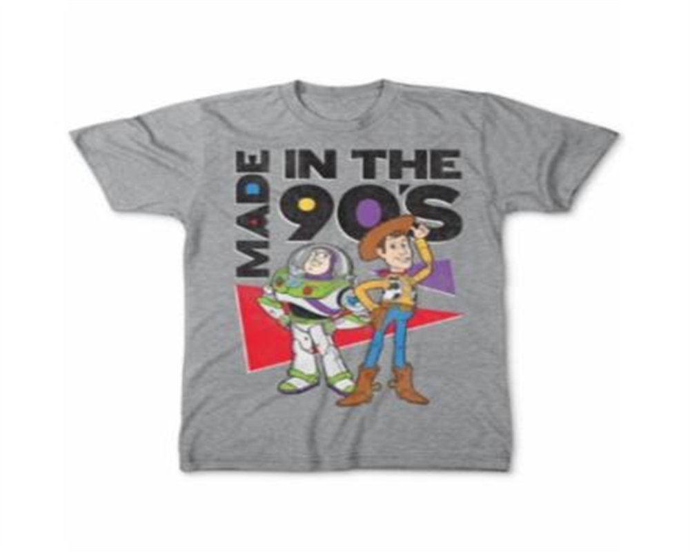 Camiseta masculina estampada de algodão Toy Story, fabricada nos anos 90, cinza, tamanho extragrande