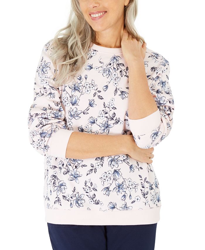 Moletom feminino Karen Scott Serene com estampa de lã rosa, tamanho pequeno