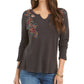 Camiseta térmica feminina de algodão bordado Style &amp; Co, cinza, tamanho PP