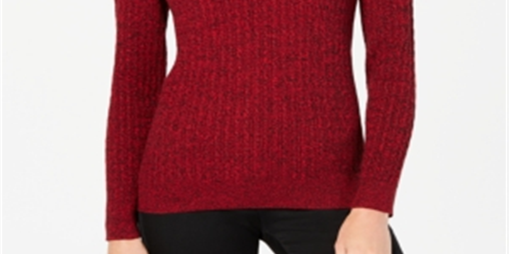 Karen Scott Suéter Feminino de Tricô com Cordão de Algodão e Buraco de Fechadura Vermelho Tamanho Pequeno Pequeno