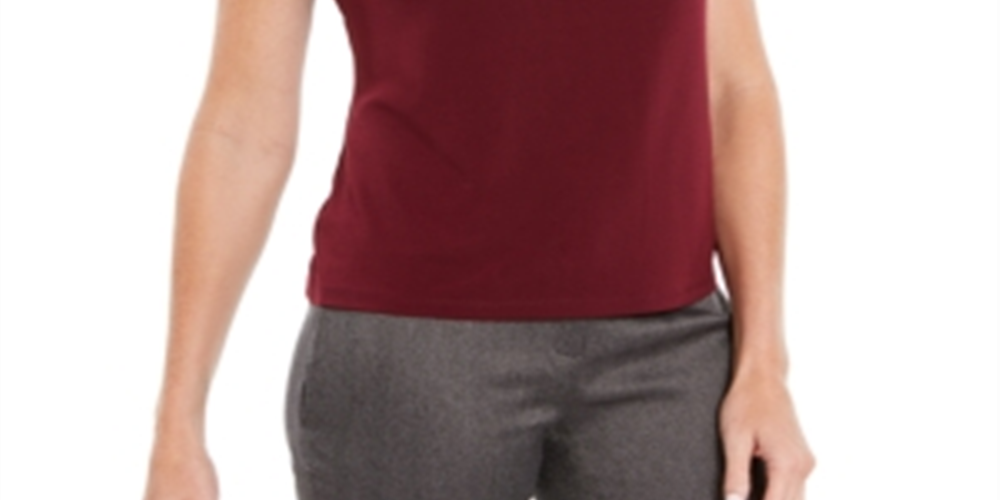 Blusa feminina Kasper com manga curta e fenda em crepe musgo vermelho tamanho pequeno