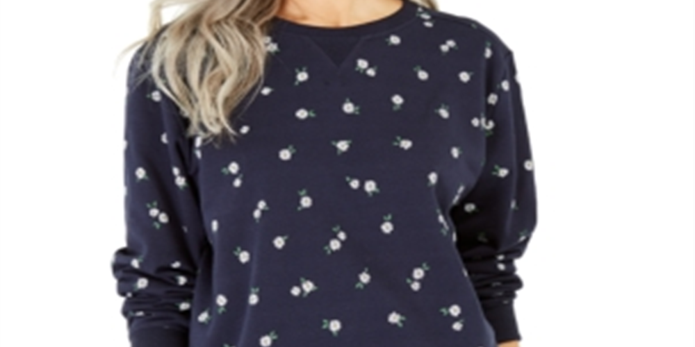Karen Scott Blusa Feminina Daisys Fleece Gola Redonda Azul Tamanho X-G