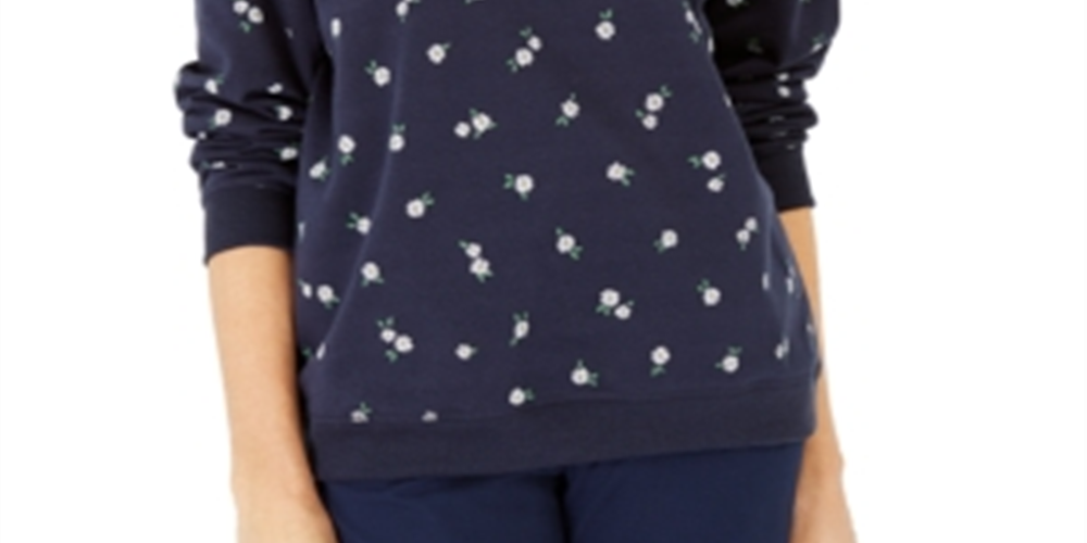 Karen Scott Blusa Feminina Daisys Fleece Gola Redonda Azul Tamanho X-G