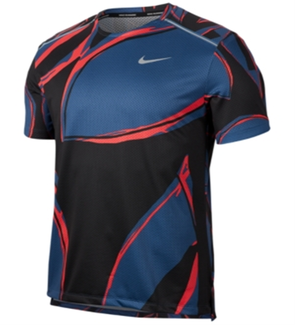 Camiseta de corrida estampada Nike Miler Dri-FIT masculina, azul, tamanho grande