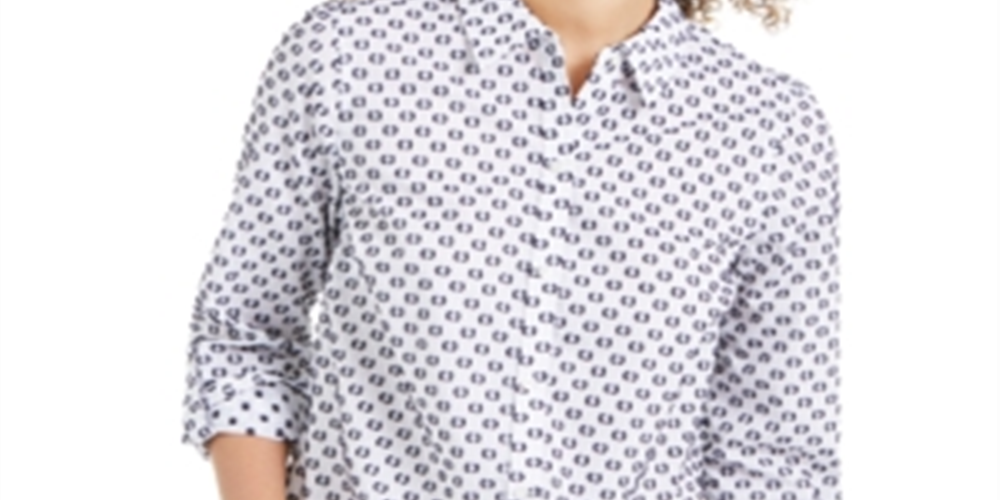 Blusa elegante feminina Charter Club com botões, cinza, tamanho extragrande