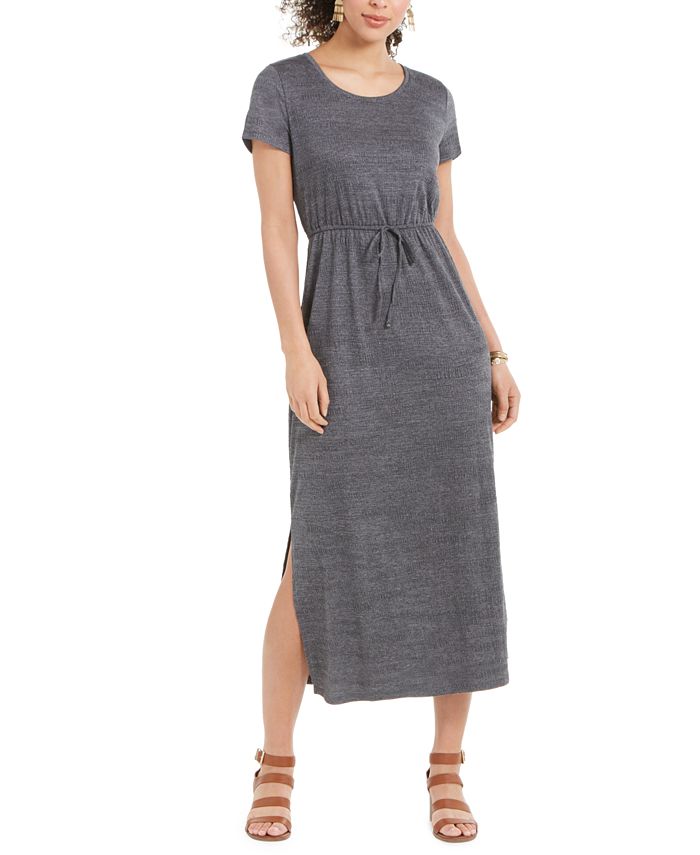 Vestido longo texturizado com amarração na cintura, estilo &amp; co, feminino, cinza, tamanho extrapequeno