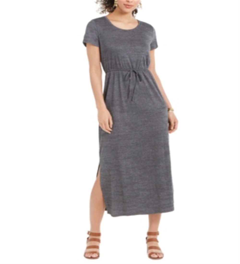 Vestido longo texturizado com amarração na cintura, estilo &amp; co, feminino, cinza, tamanho extrapequeno