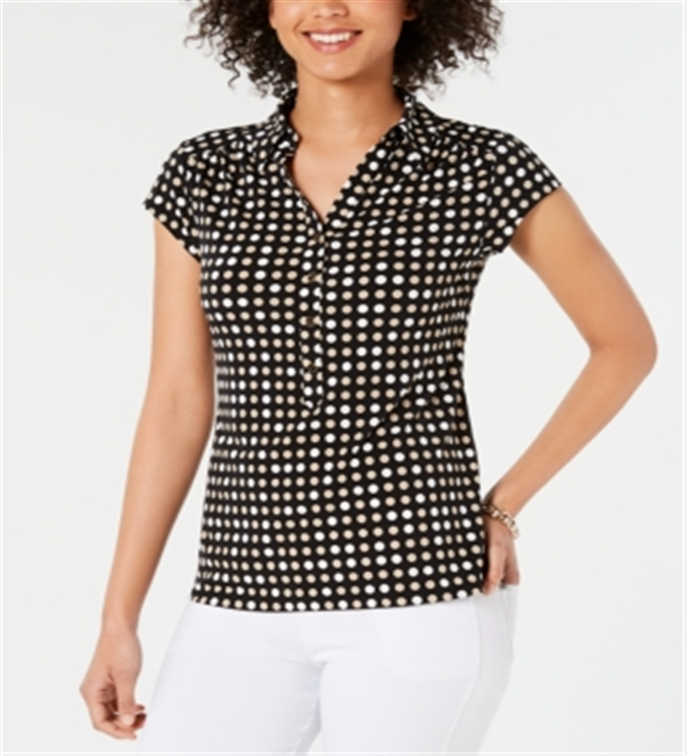 Camisa polo feminina com estampa de bolinhas Charter Club, preta, tamanho XX-G