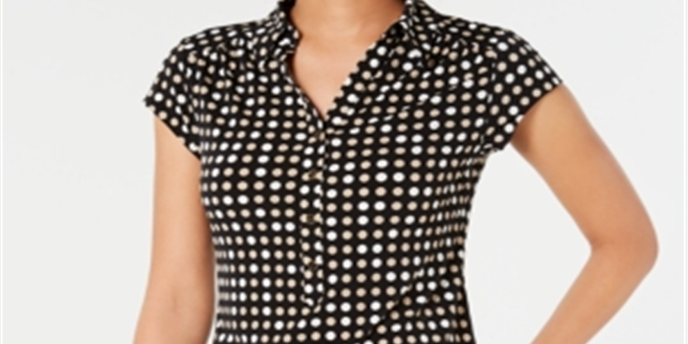 Camisa polo feminina com estampa de bolinhas Charter Club, preta, tamanho XX-G
